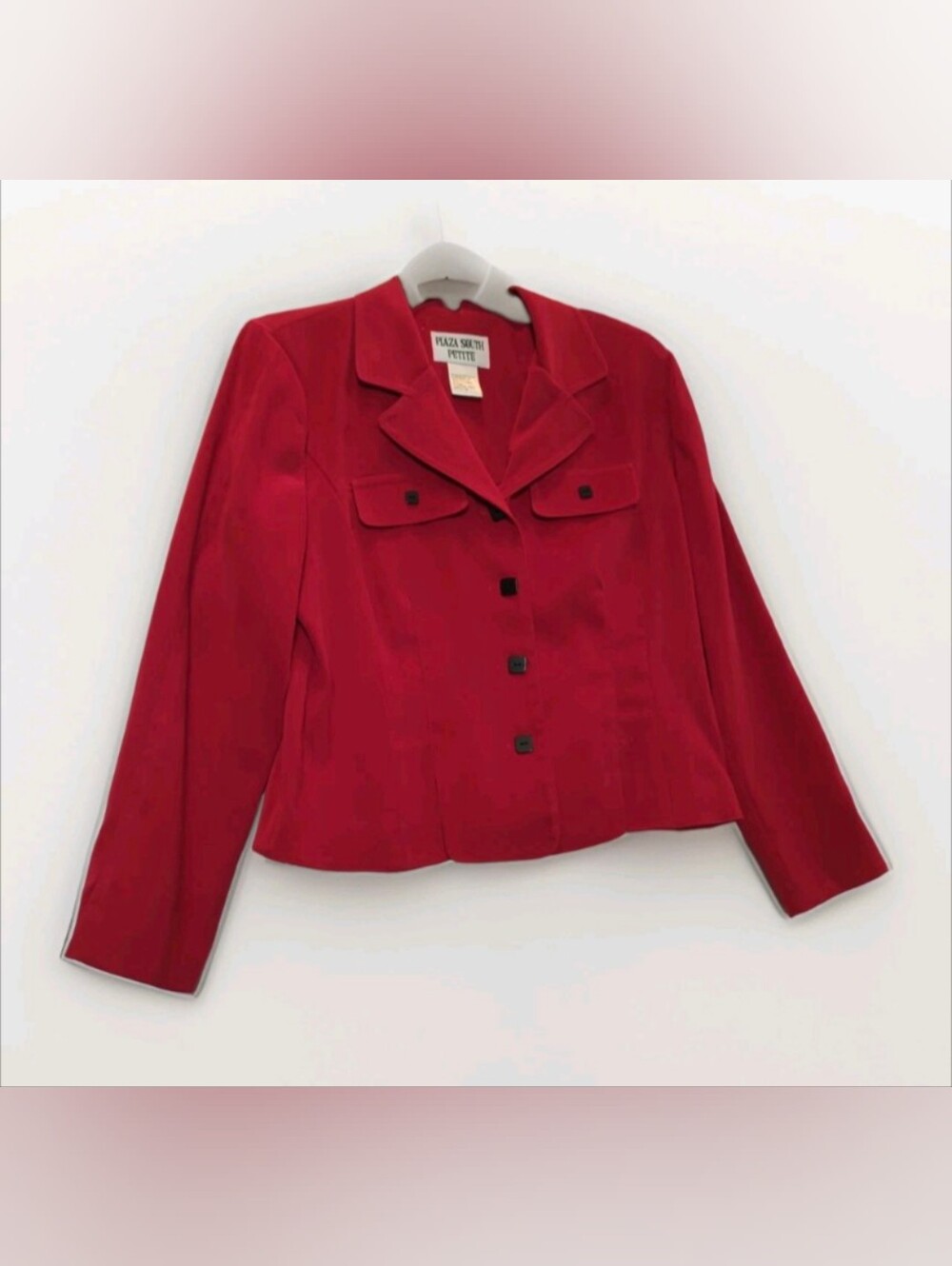 Red Blazer Plaza South Petite Microsuede Size 8P Buttoned Solid Red Tailored